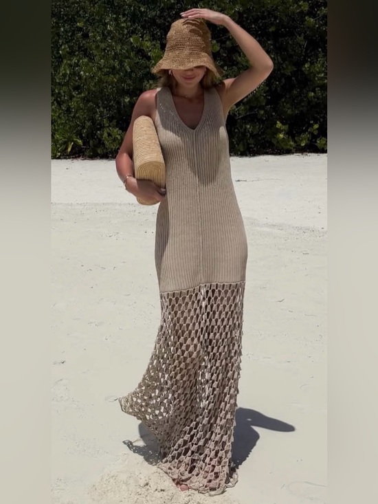 H&M Dresses & Skirts - H&M Beige Knit Maxi Dress with Crochet Hem